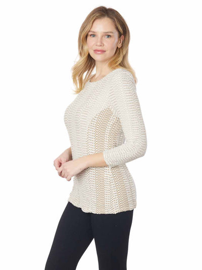 Tianello "Reka" Taupe Knit Jersey Jacquard 3/4 Sleeve "Ballet" Tee