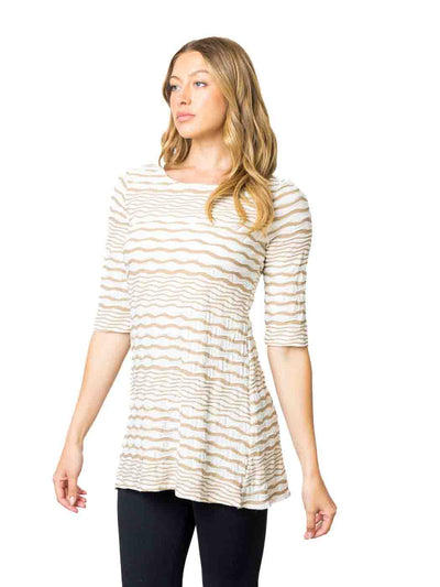Tianello Taupe "Broken Stripe" Knit Jacquard "LouAnn" Blouse