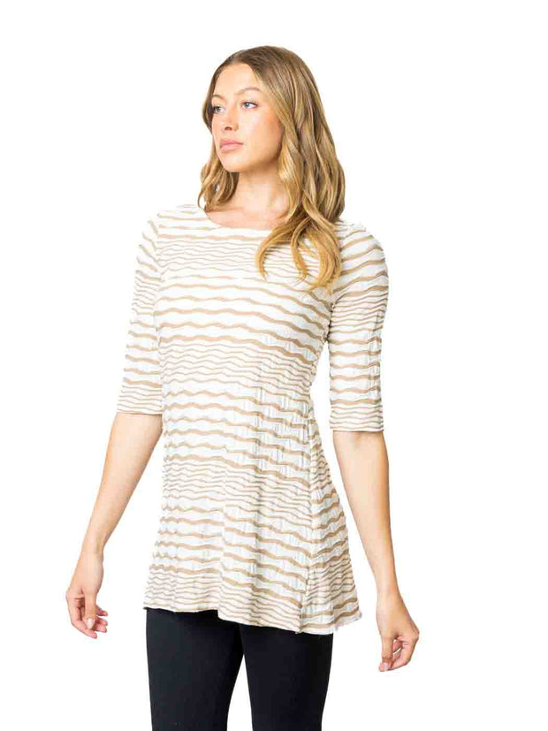 Tianello Taupe "Broken Stripe" Knit Jacquard "LouAnn" Blouse