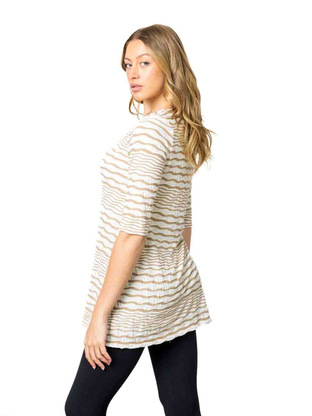 Tianello Taupe "Broken Stripe" Knit Jacquard "LouAnn" Blouse