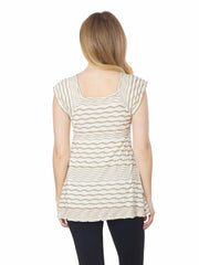 Tianello Taupe "Broken Stripe" Knit Jacquard "Andalucia"" Cap Sleeve Blouse