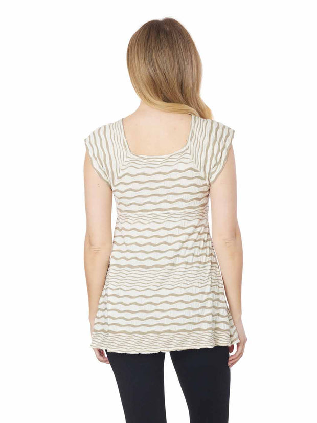 Tianello Taupe "Broken Stripe" Knit Jacquard "Andalucia"" Cap Sleeve Blouse