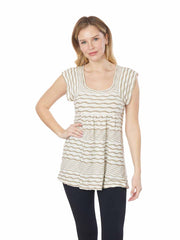 Tianello Taupe "Broken Stripe" Knit Jacquard "Andalucia"" Cap Sleeve Blouse