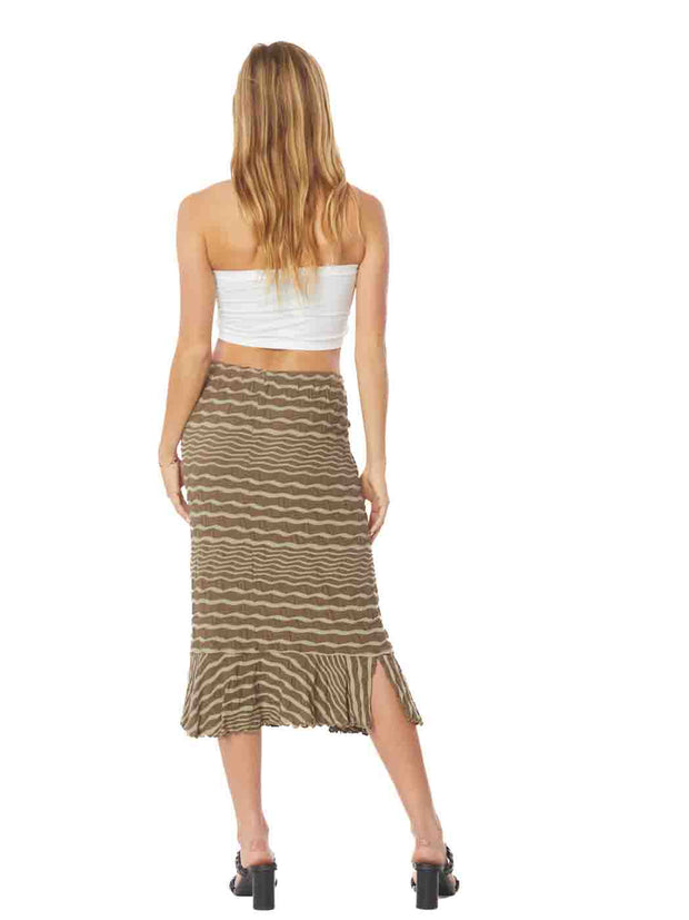 Tianello Taupe Stripe Knit "TULIP" Skirt-Moss