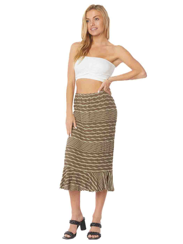 Tianello Taupe Stripe Knit "TULIP" Skirt-Moss