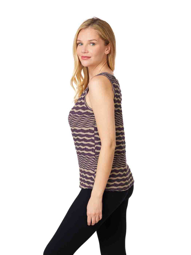 Tianello Taupe "Stripe" Knit "Heidie" Tank - Steel/Black