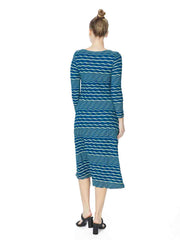 Tianello "Bent Stripe" Knit Jacquard "Ballet" Dress-Midnight Teal