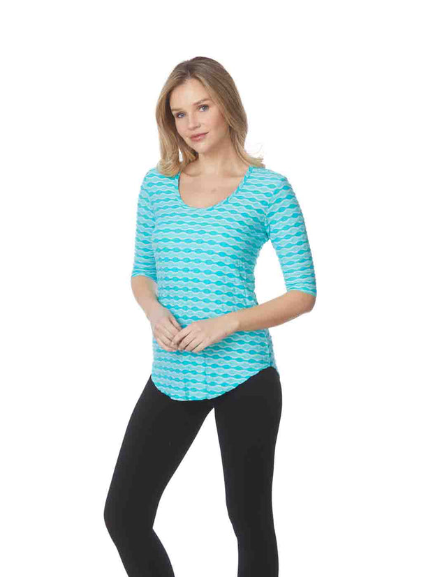Tianello "Yazdi" Knit Jacquard Koi Tunic Top-Glass Blue