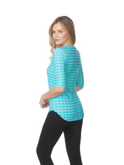 Tianello "Yazdi" Knit Jacquard Koi Tunic Top-Glass Blue