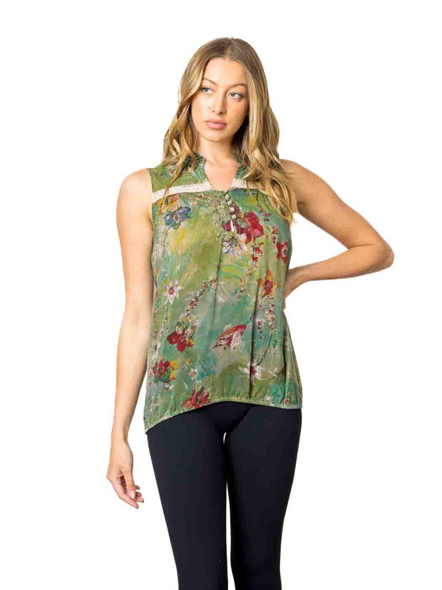 Tianello Print Sueded   "CUPRO" Rayon Georgette  Sleeveless  "Helen"  Blouse