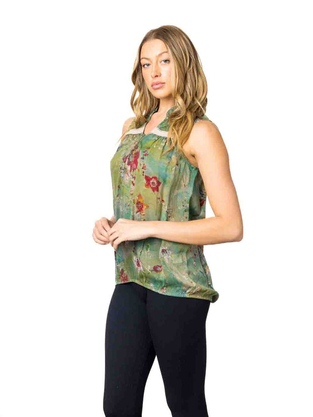 Tianello Print Sueded   "CUPRO" Rayon Georgette  Sleeveless  "Helen"  Blouse