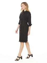 Tianello TENCEL™ Cotton-Stretch Black "Denim" Long "Daphne" Shirt Dress