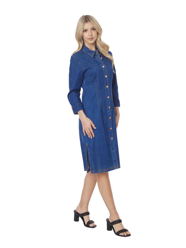 Tianello TENCEL™ Cotton Stretch "Denim" Long Duster "Daphne" Shirt Dress