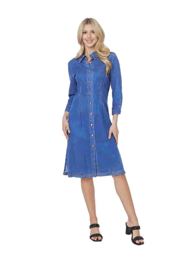 Tianello TENCEL™ Cotton Stretch "Denim" Long Duster "Daphne" Shirt Dress
