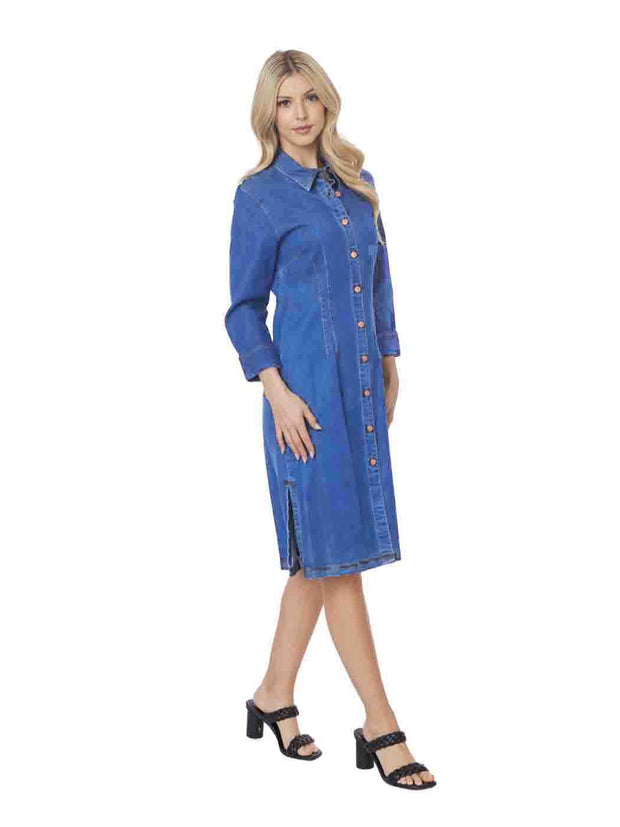 Tianello TENCEL™ Cotton Stretch "Denim" Long Duster "Daphne" Shirt Dress