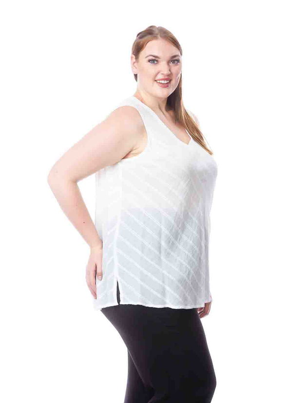 Tianello Plus Sized "St. John" Egyptian Cotton  "Erika" Bias Tank-White