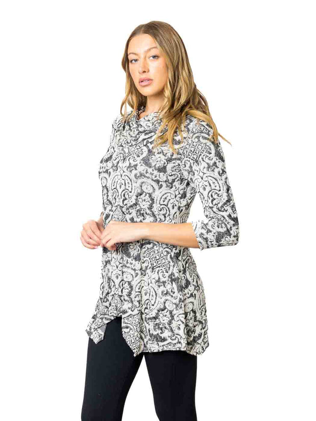 Tianello "Adelle" Print Knit Jersey "Siri" Cowl Tunic
