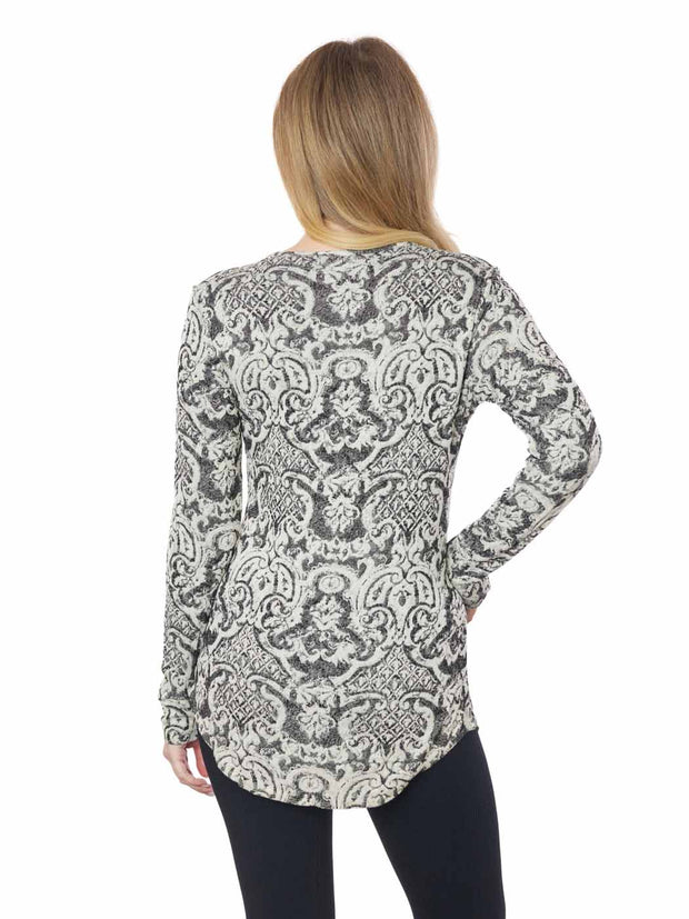 Tianello "ADELLE" French Knit Jacquard  L.S. "Koi" Tee-WASH