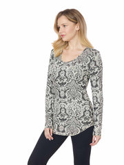 Tianello "ADELLE" French Knit Jacquard  L.S. "Koi" Tee-WASH