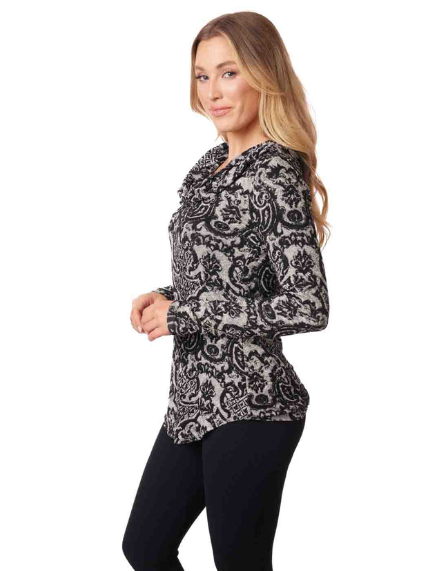  Tianello "Oriana" French Knit LS "Koi Cowl" Tunic 