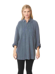 Tianello TENCEL™  "Femme"   Jacquard "Boyfriend" Shirt-Big Shirt - Coal