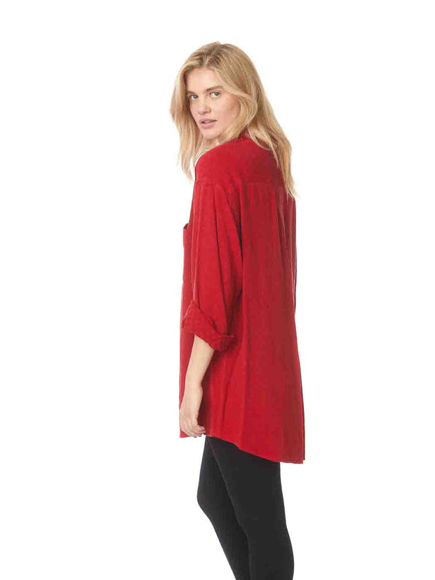 Tianello TENCEL™  "Femme"   Jacquard "Boyfriend" Shirt-Big Shirt - POMEGRANATE