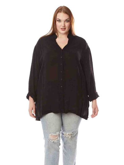 Tianello Plus Sized  Sueded Cupro - "Ghandi" Blouse-Black