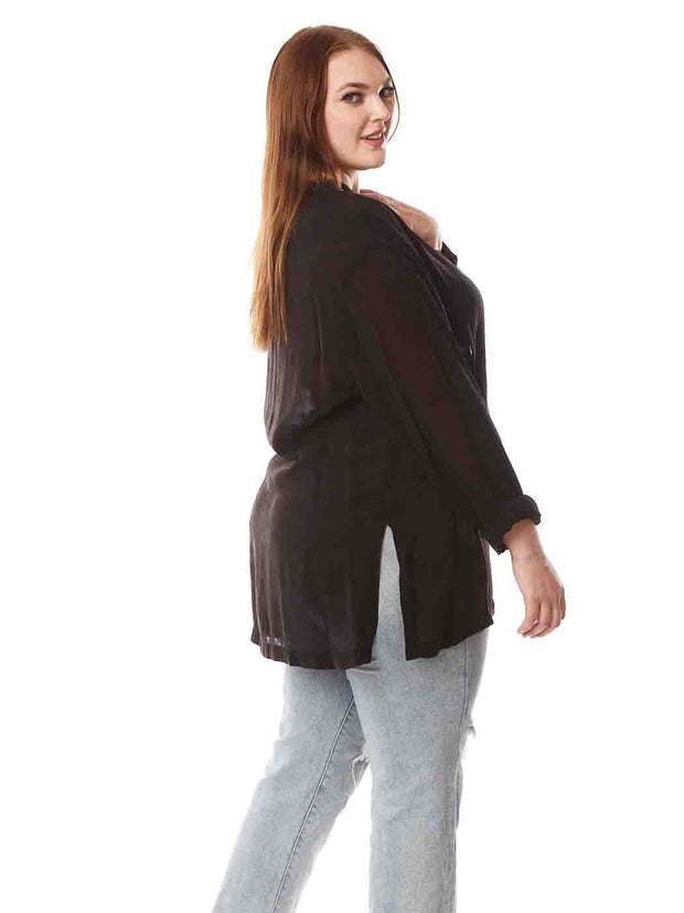 Tianello Plus Sized  Sueded Cupro - "Ghandi" Blouse-Black