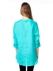 Tianello "Dena" Hanky Linen "Loving" Blouse-Aqua Haze