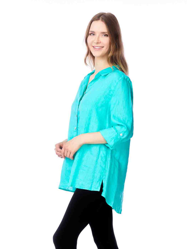 Tianello "Dena" Hanky Linen "Loving" Blouse-Aqua Haze