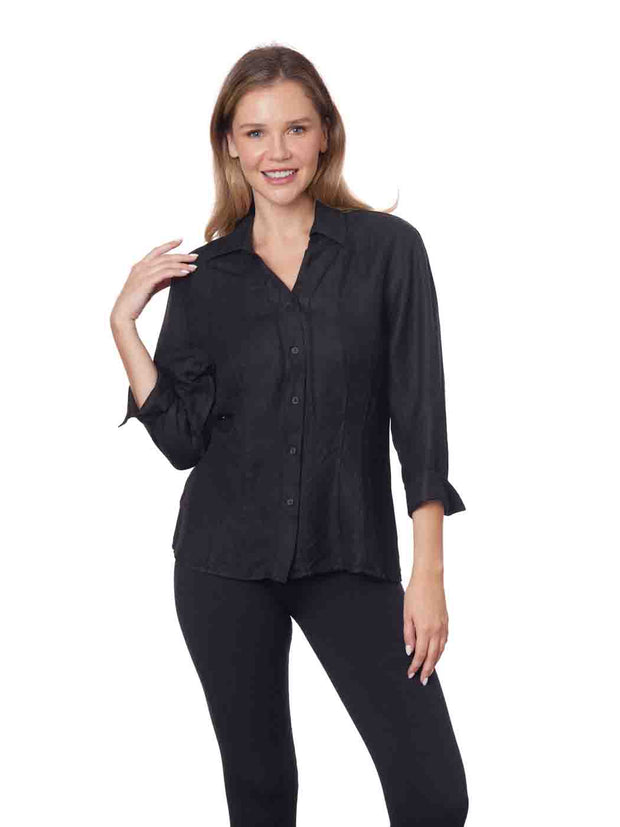 Tianello Linen "Herringbone" "Suzy" Blouse-Black