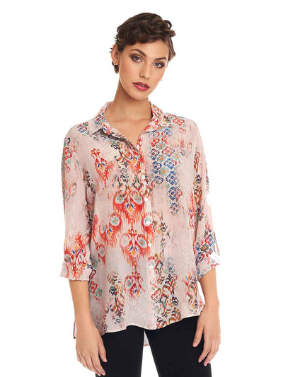 Tianello "Cordoba" printed Hanky Linen "Loving" Blouse S,M,XL - Tianello.com