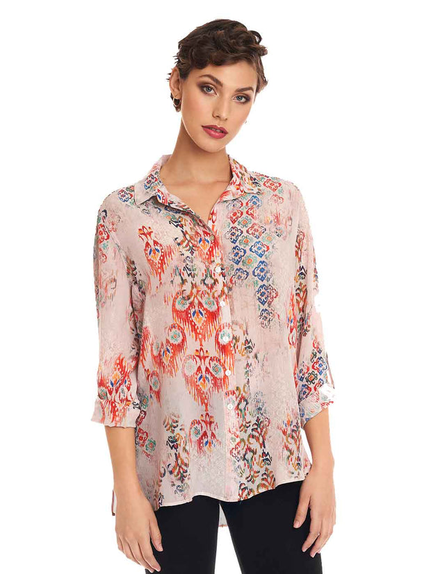 Tianello "Cordoba" printed Hanky Linen "Loving" Blouse S,M,XL - Tianello.com