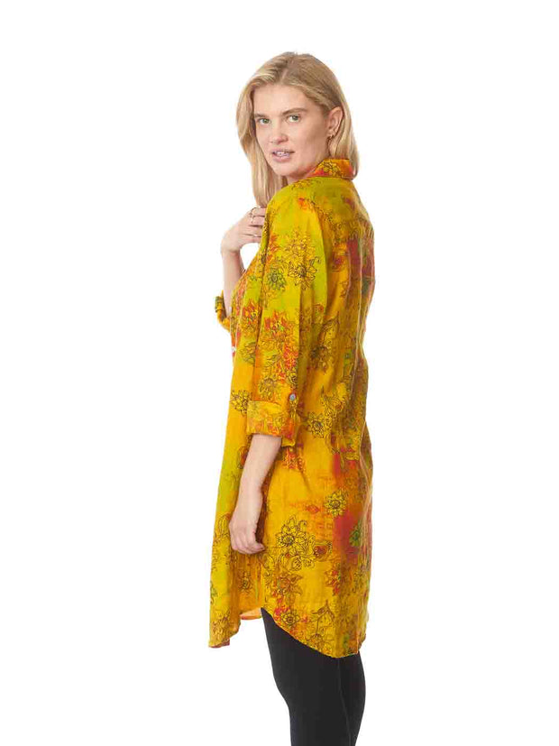 Tianello Print "MANGO"  Linen "Savoir" Shirt Dress-Como Yellow