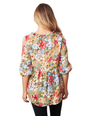 Tianello "Blue Heaven" Print Sueded Cupro "Chemilee" Blouse