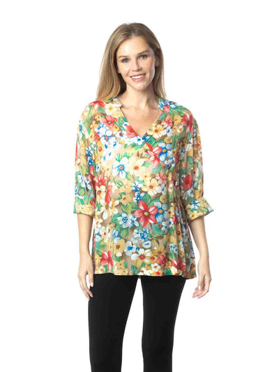 Tianello  "Blue Heaven" Print  Sueded Cupro "Diva' Blouse-Wash