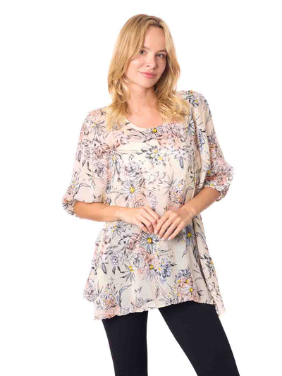 Woman wearing a floral blouse