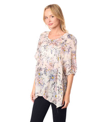 Woman wearing a floral blouse