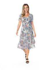 Tianello "CEZANNE" Print "Sueded" CUPRO "Iris" Cap Sleeved Bias Dress - Tianello.com