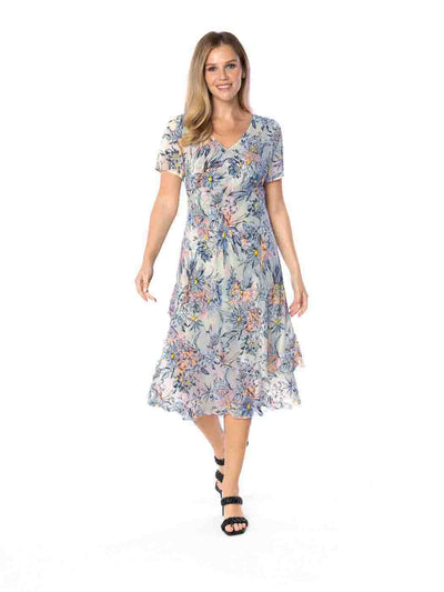 Tianello "CEZANNE" Print "Sueded" CUPRO "Iris" Cap Sleeved Bias Dress - Tianello.com