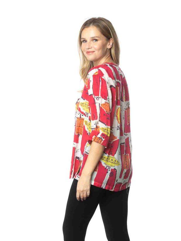 Tianello  "Lantern" Print  Sueded Cupro "Diva' Blouse-WASH