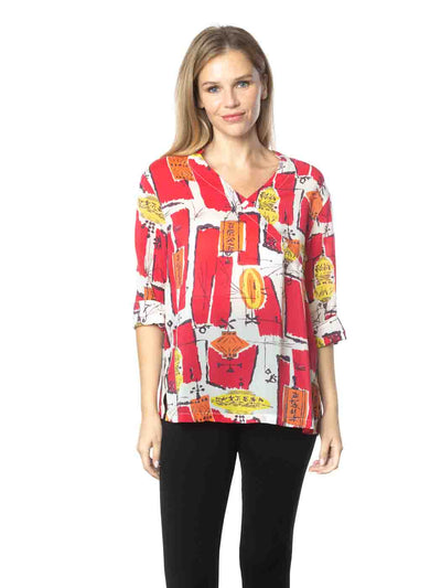 Tianello  "Lantern" Print  Sueded Cupro "Diva' Blouse-WASH
