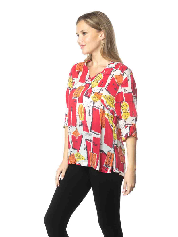 Tianello  "Lantern" Print  Sueded Cupro "Diva' Blouse-WASH
