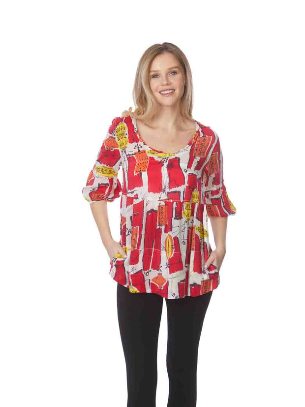 Tianello Print  "Lantern" Sueded CUPRO  "Shelby" Blouse-Wash