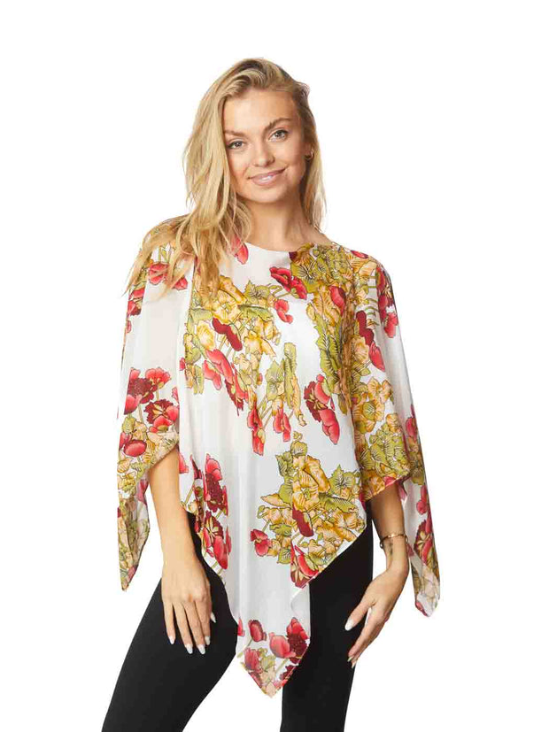 Tianello  "Floral" Print  Sueded Cupro "Kaftan' Coverup-One Size-Wash