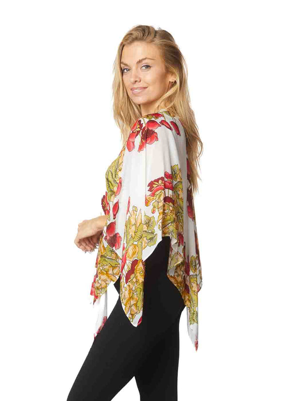 Tianello  "Floral" Print  Sueded Cupro "Kaftan' Coverup-One Size-Wash