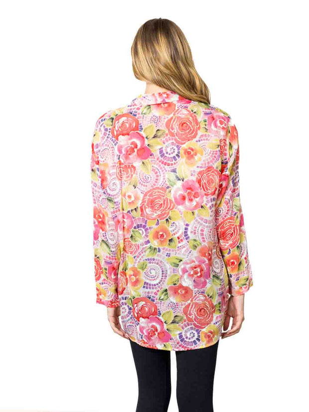 Tianello &nbsp;Print "Feline" Sueded "Cupro" Long Sleeve "Christiana" Blouse