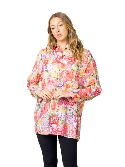 Tianello &nbsp;Print "Feline" Sueded "Cupro" Long Sleeve "Christiana" Blouse