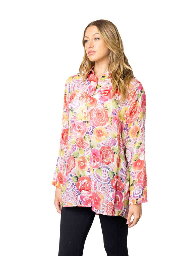 Tianello &nbsp;Print "Feline" Sueded "Cupro" Long Sleeve "Christiana" Blouse