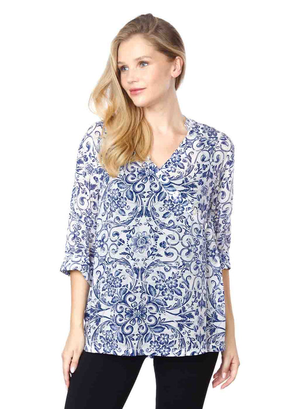 Tianello  "Coventry" Print  Sueded Cupro "Diva' Blouse-Wash